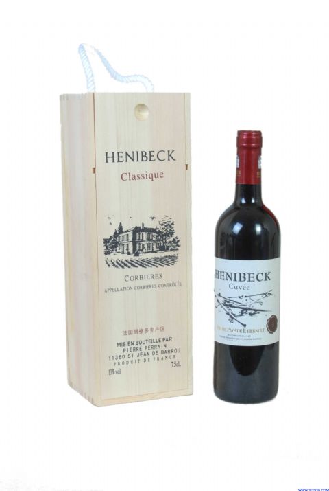 法国轩尼贝克西拉干红葡萄酒木盒装(750ml)