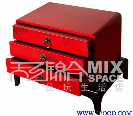 厂家定制木盒红黑双层三抽柜